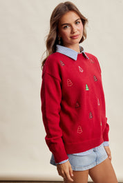Evergreen Embroidered Christmas Sweater