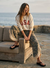 Chloe Lace Hem Tulip Washed Camo Pants