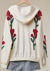 Wild Rose Floral Embroidered Zip-Up Hoodie