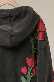 Wild Rose Floral Embroidered Zip-Up Hoodie