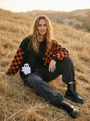 Free Spirit Checkerboard Halloween Cardigan