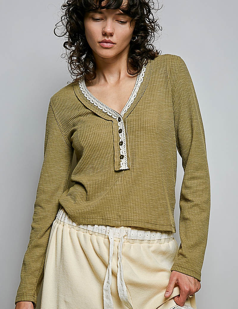 Good Intentions V-Neck Lace Trim Henley