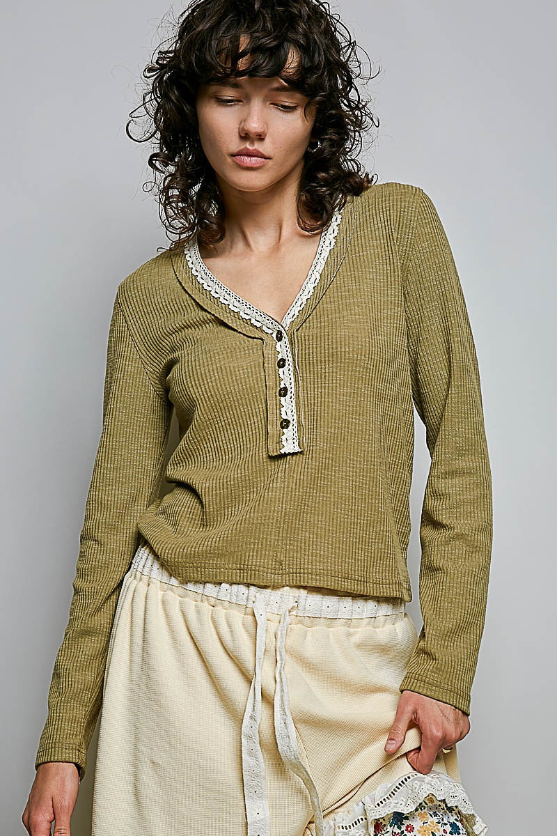 Good Intentions V-Neck Lace Trim Henley