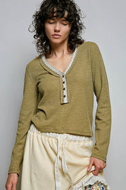 Good Intentions V-Neck Lace Trim Henley