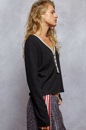 Good Intentions V-Neck Lace Trim Henley