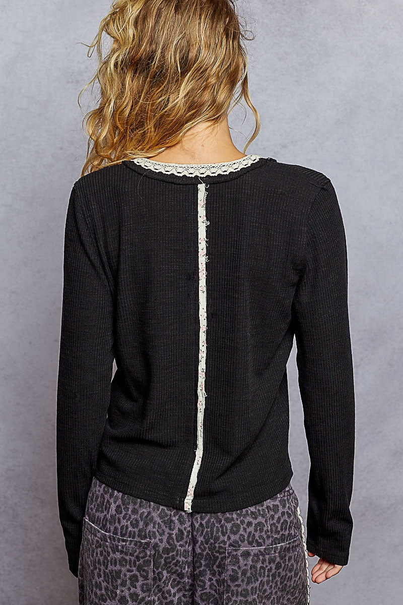 Good Intentions V-Neck Lace Trim Henley