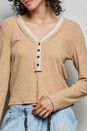 Good Intentions V-Neck Lace Trim Henley