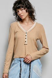 Good Intentions V-Neck Lace Trim Henley