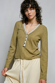 Good Intentions V-Neck Lace Trim Henley