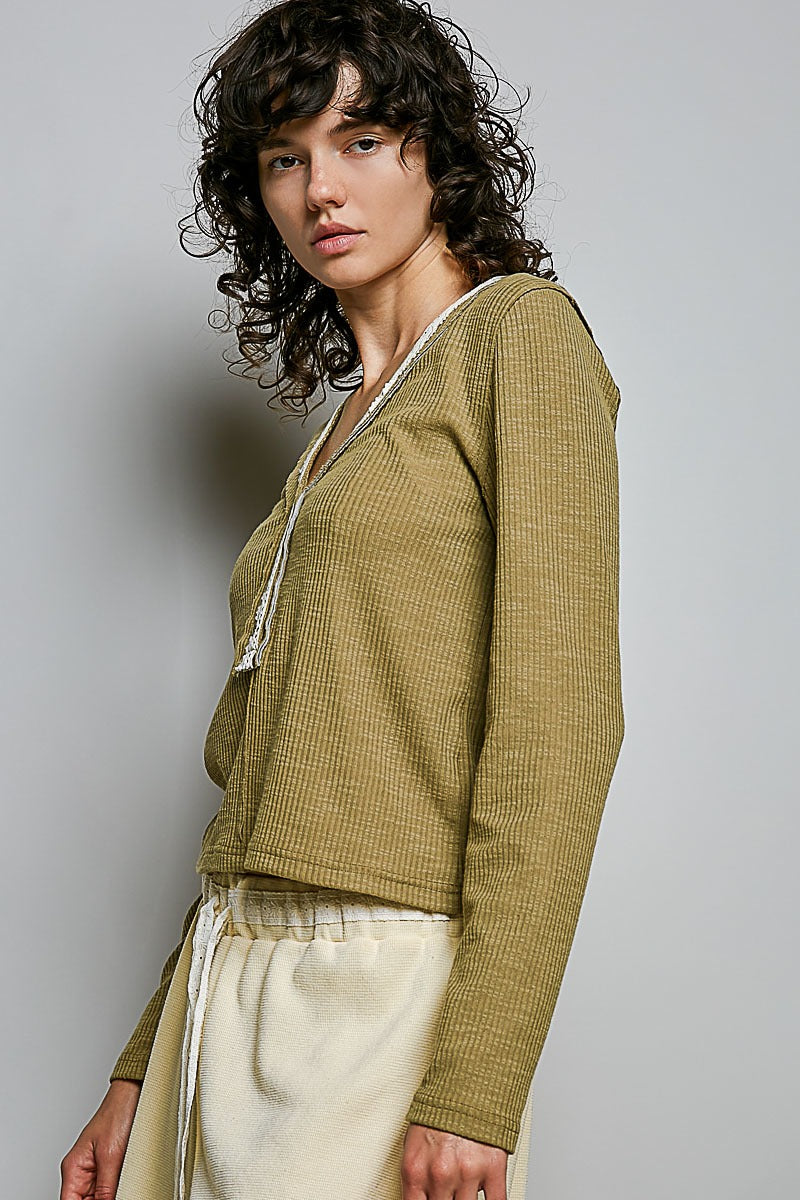 Good Intentions V-Neck Lace Trim Henley