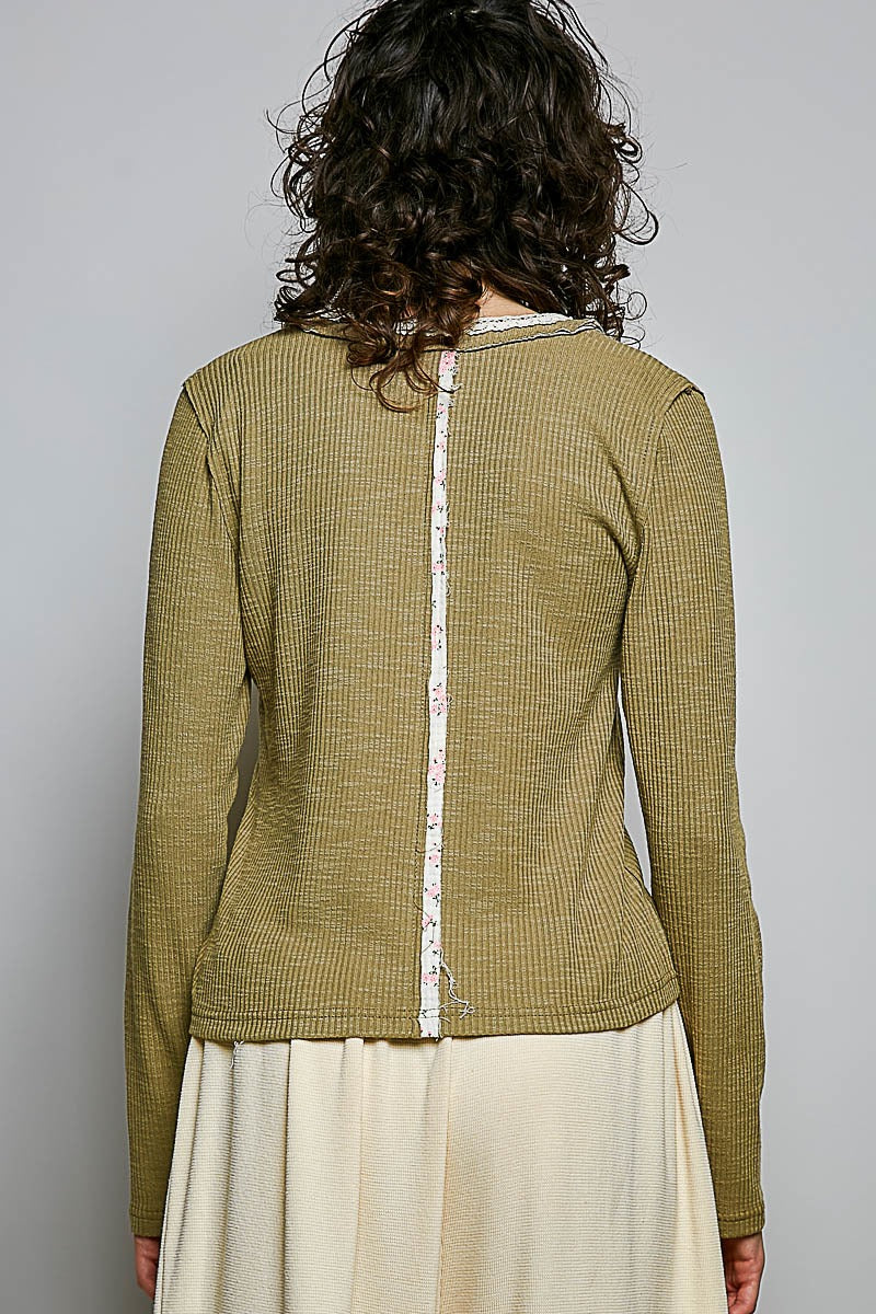 Good Intentions V-Neck Lace Trim Henley