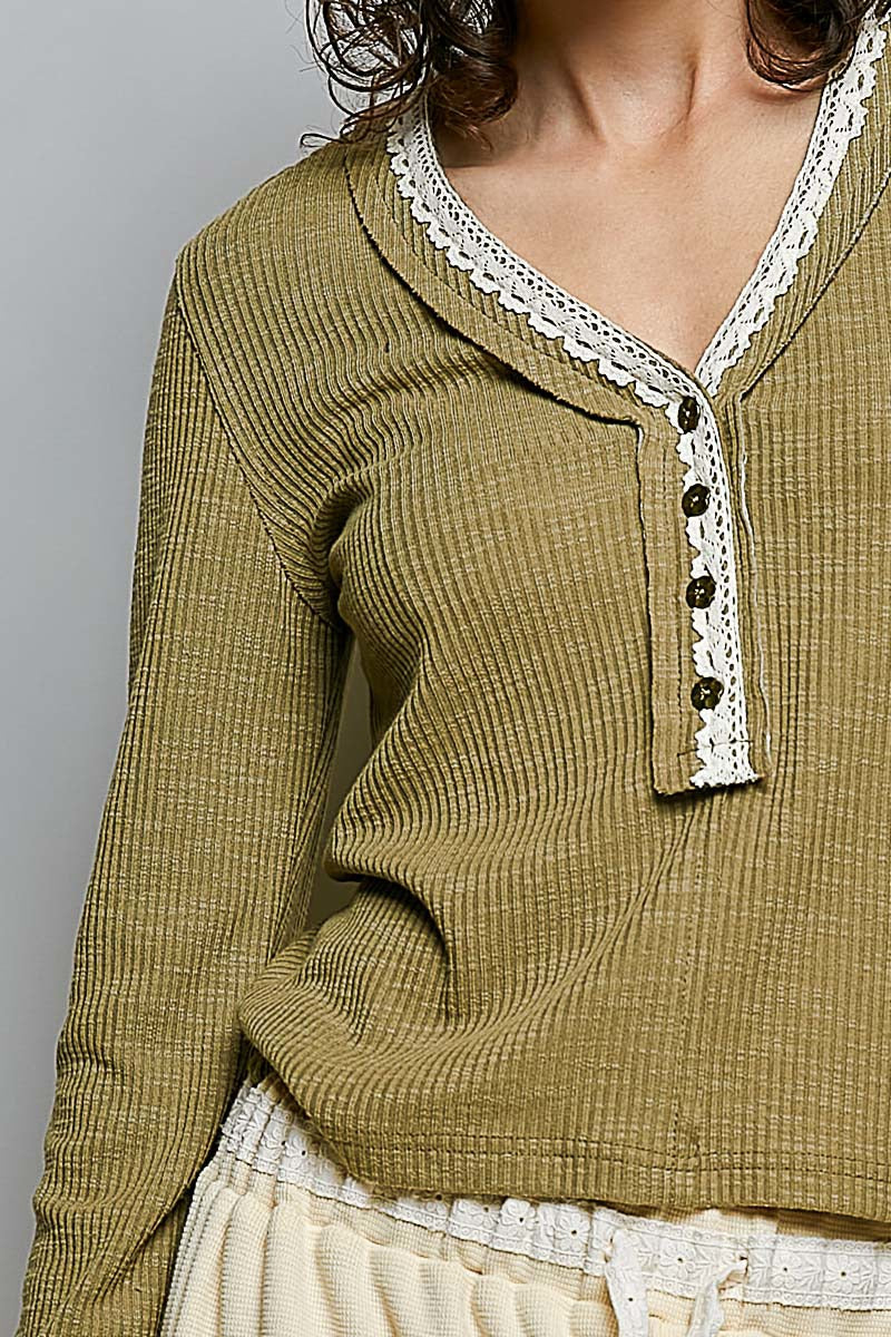 Good Intentions V-Neck Lace Trim Henley