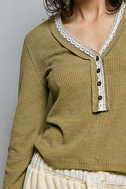 Good Intentions V-Neck Lace Trim Henley