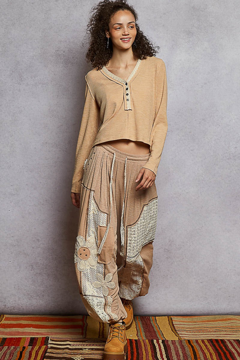 Good Intentions V-Neck Lace Trim Henley