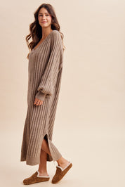 Harlowe Variegated Ribbed V-Neck Sweater Dress