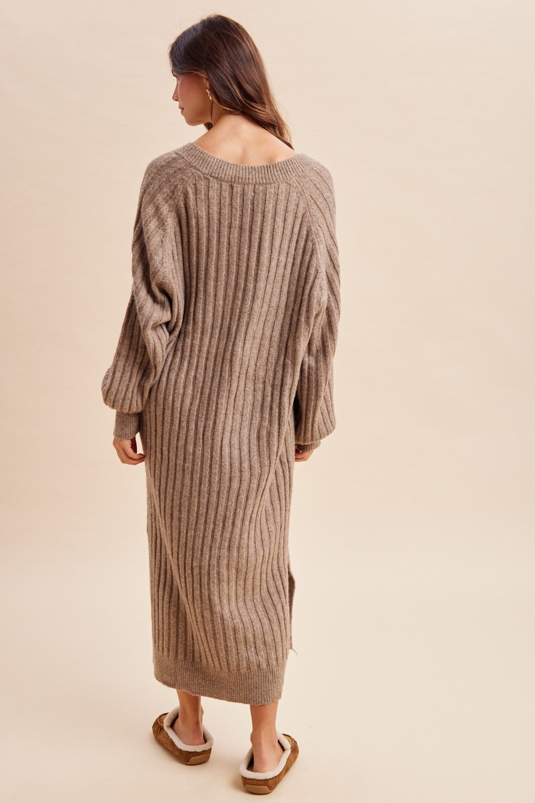Harlowe Variegated Ribbed V-Neck Sweater Dress