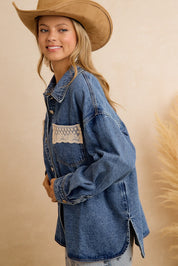 Harper Washed Denim Lace Trim Shacket