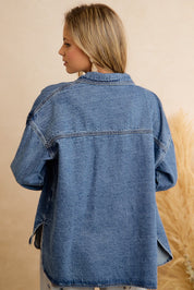 Harper Washed Denim Lace Trim Shacket
