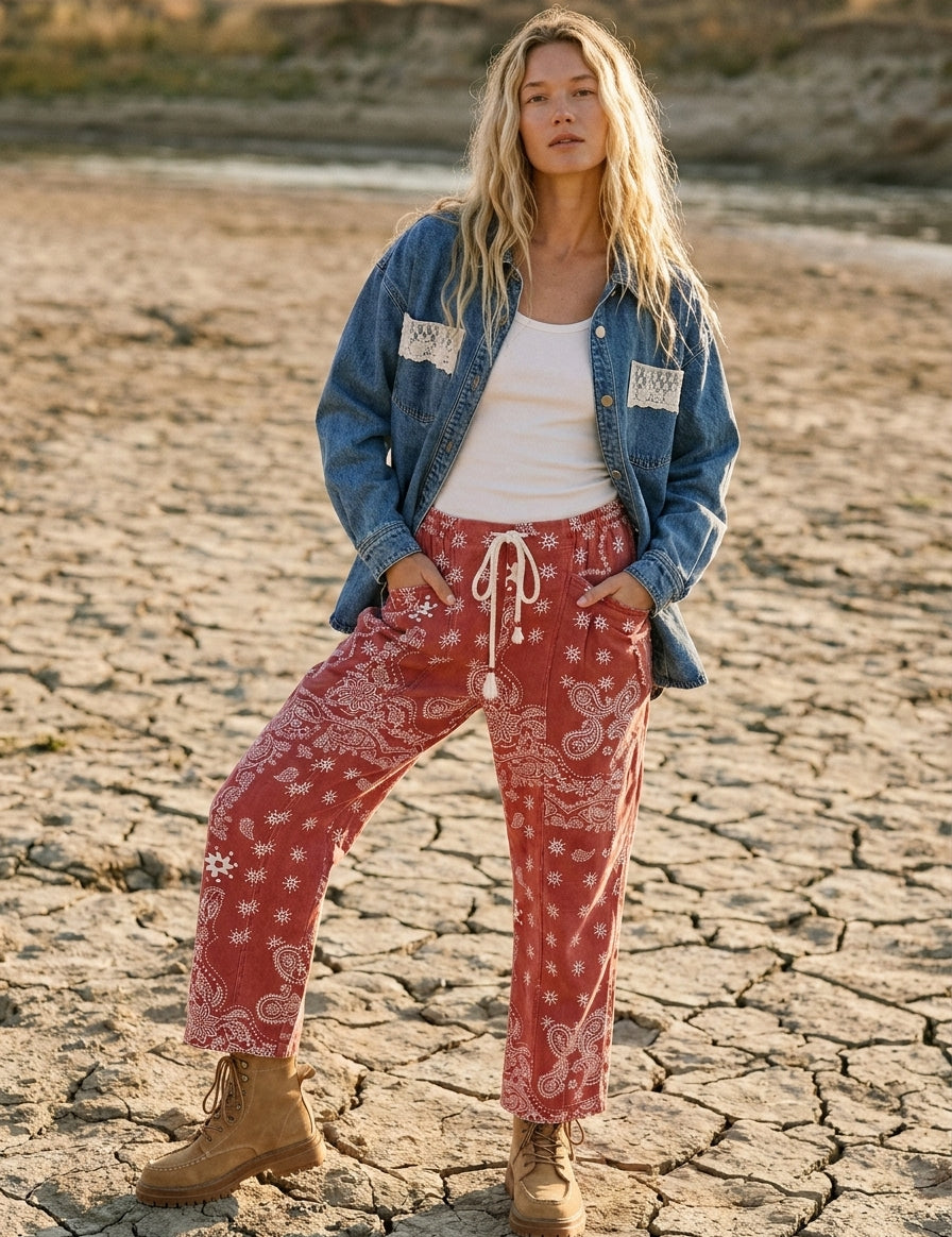 Sienna Bandana Print Barrel Fit Pants