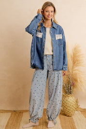 Harper Washed Denim Lace Trim Shacket