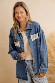Harper Washed Denim Lace Trim Shacket