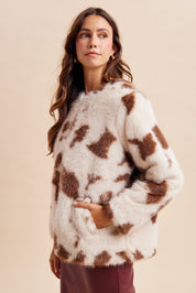Hartwell Cow Print Faux Fur Jacket