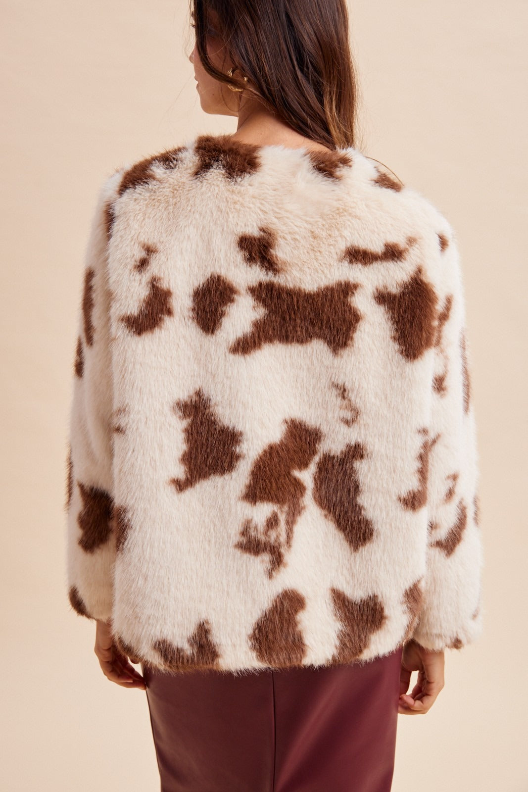 Hartwell Cow Print Faux Fur Jacket