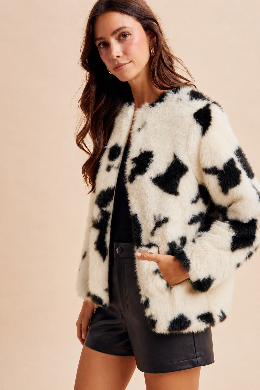 Hartwell Cow Print Faux Fur Jacket