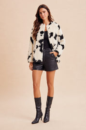 Hartwell Cow Print Faux Fur Jacket