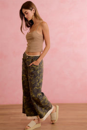 Hidden Romance Camo Crochet Lace Trim Pants