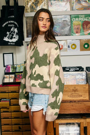 Hideaway Half-Zip Mock-Neck Camo Sweater