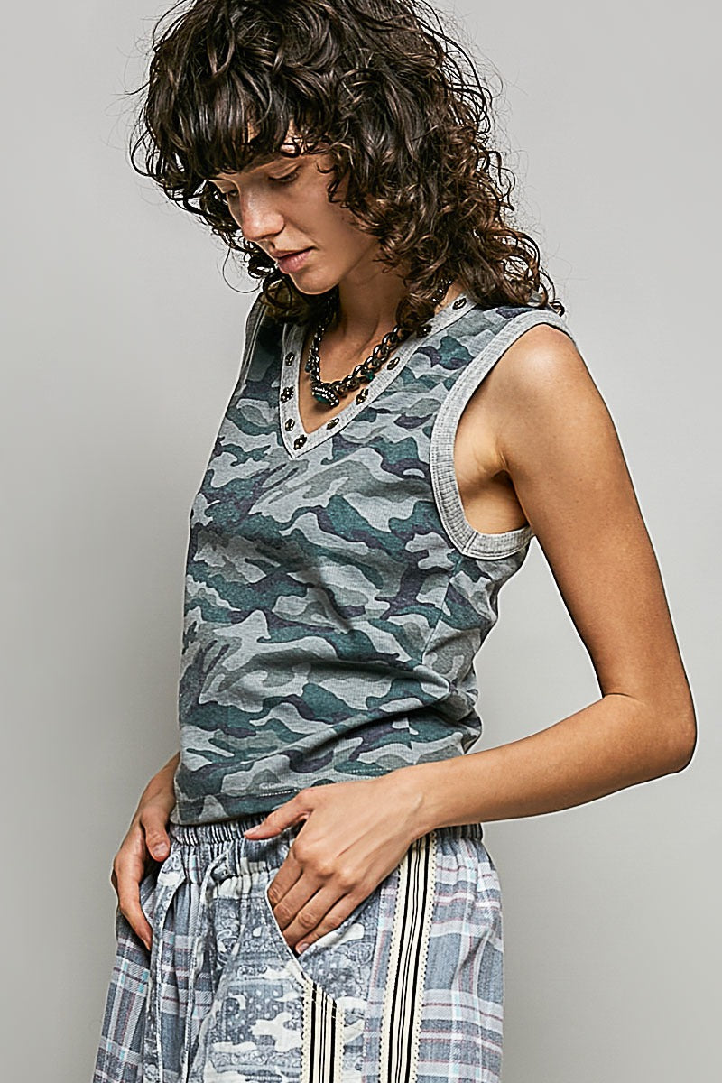 Hideout V-Neck Camo Tank