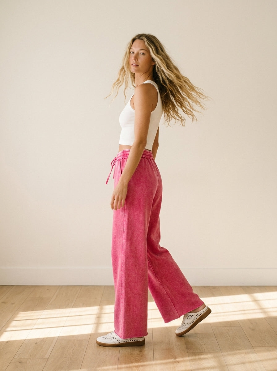 Homebody Acid Wash Fleece Palazzo Sweatpants