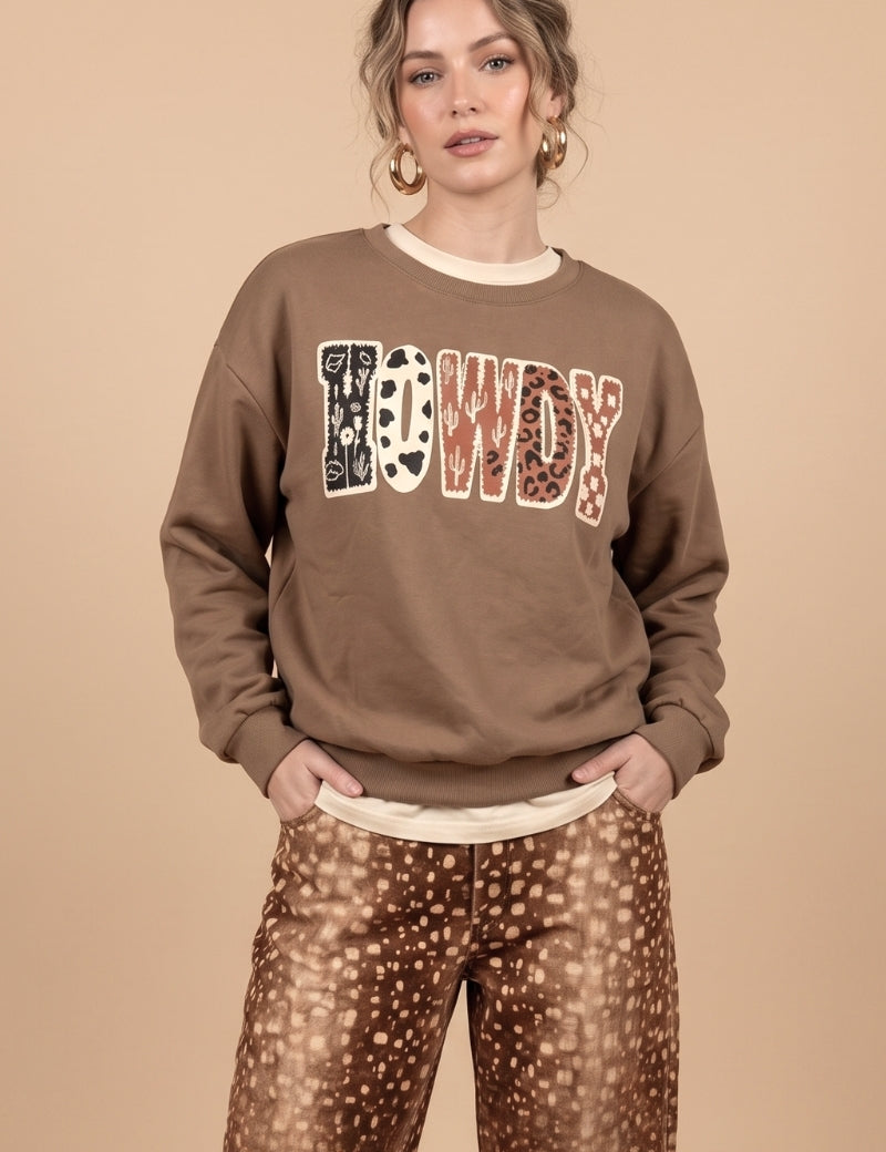 "Howdy" Multi-Pattern Graphic Sweatshirt