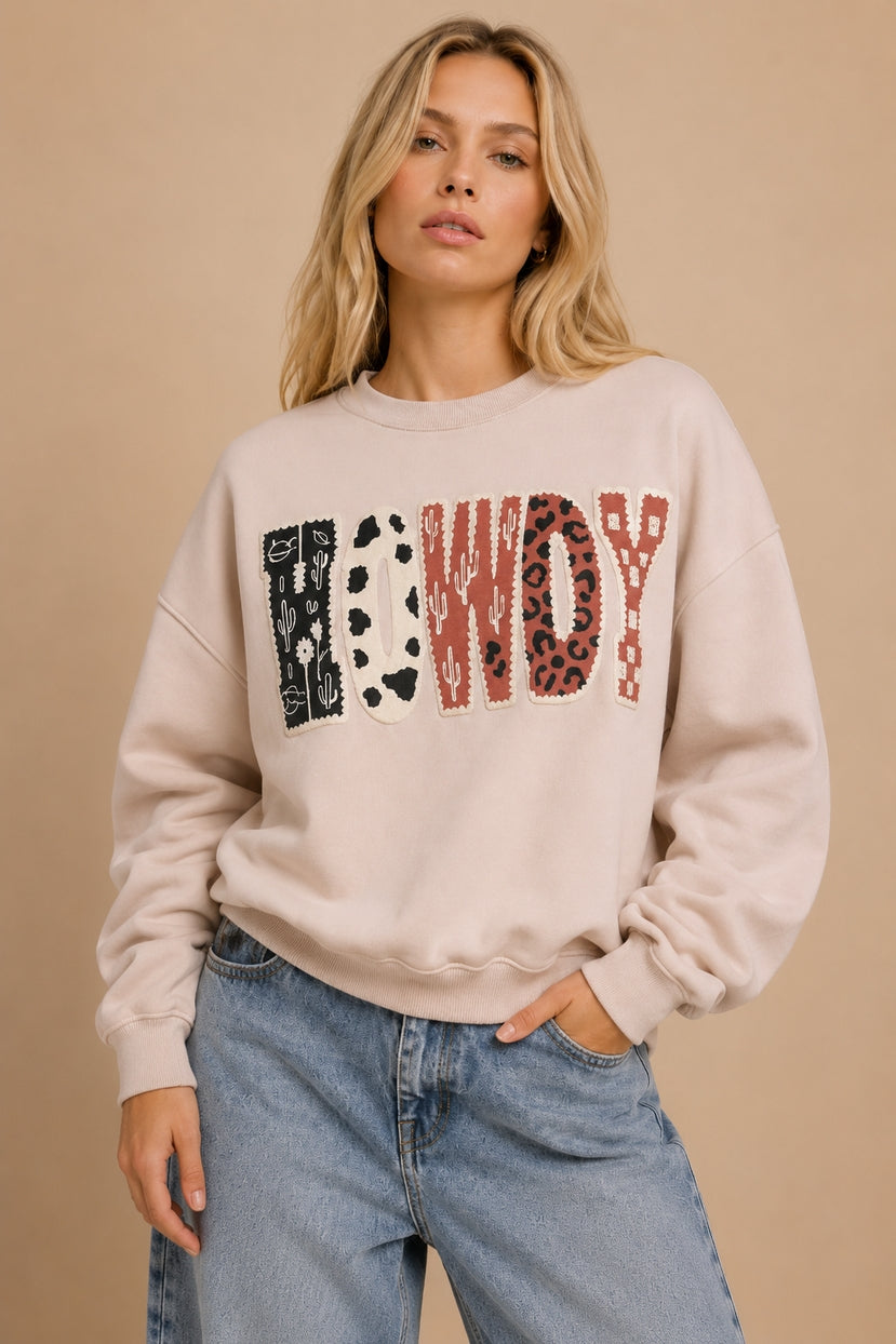 "Howdy" Multi-Pattern Graphic Sweatshirt