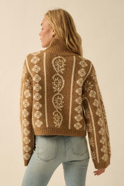 Idyllwild Abstract Jacquard Fuzzy Mock-Neck Sweater