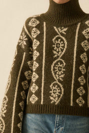 Idyllwild Abstract Jacquard Fuzzy Mock-Neck Sweater