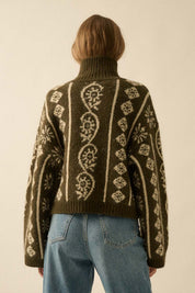 Idyllwild Abstract Jacquard Fuzzy Mock-Neck Sweater
