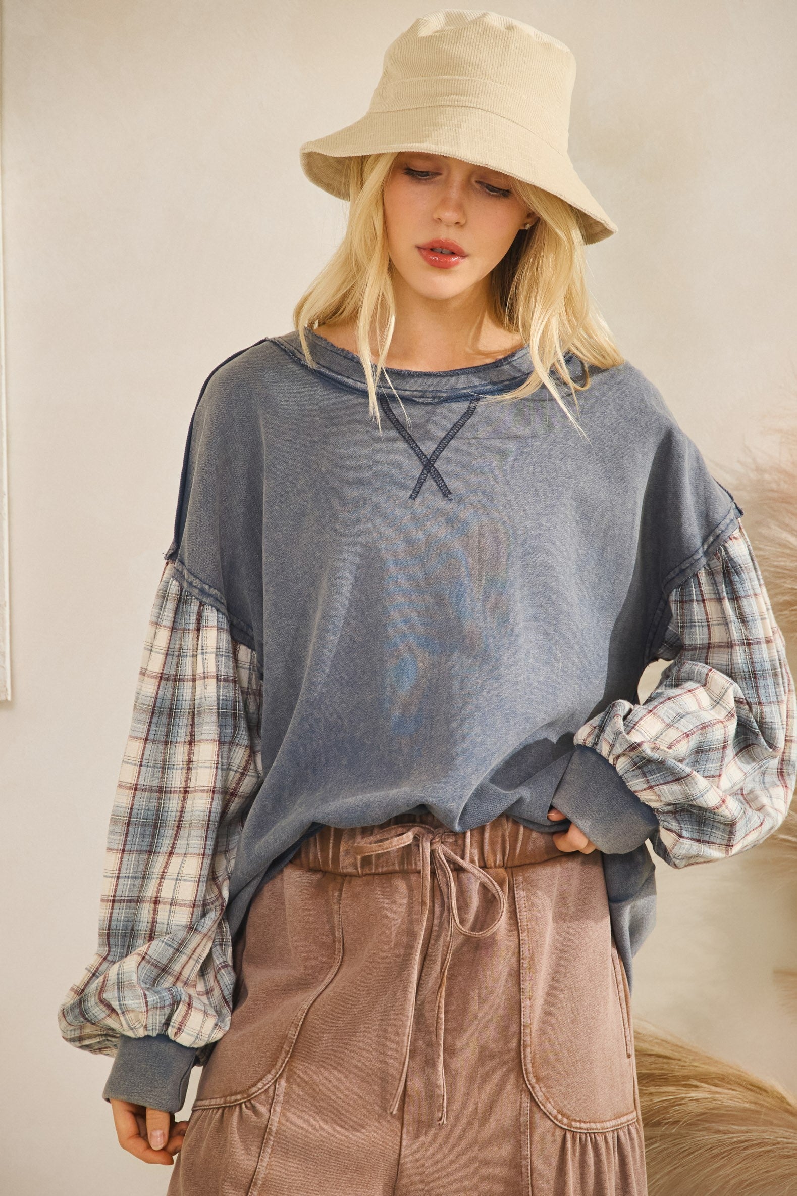 Indie Flannel Contrast Pullover