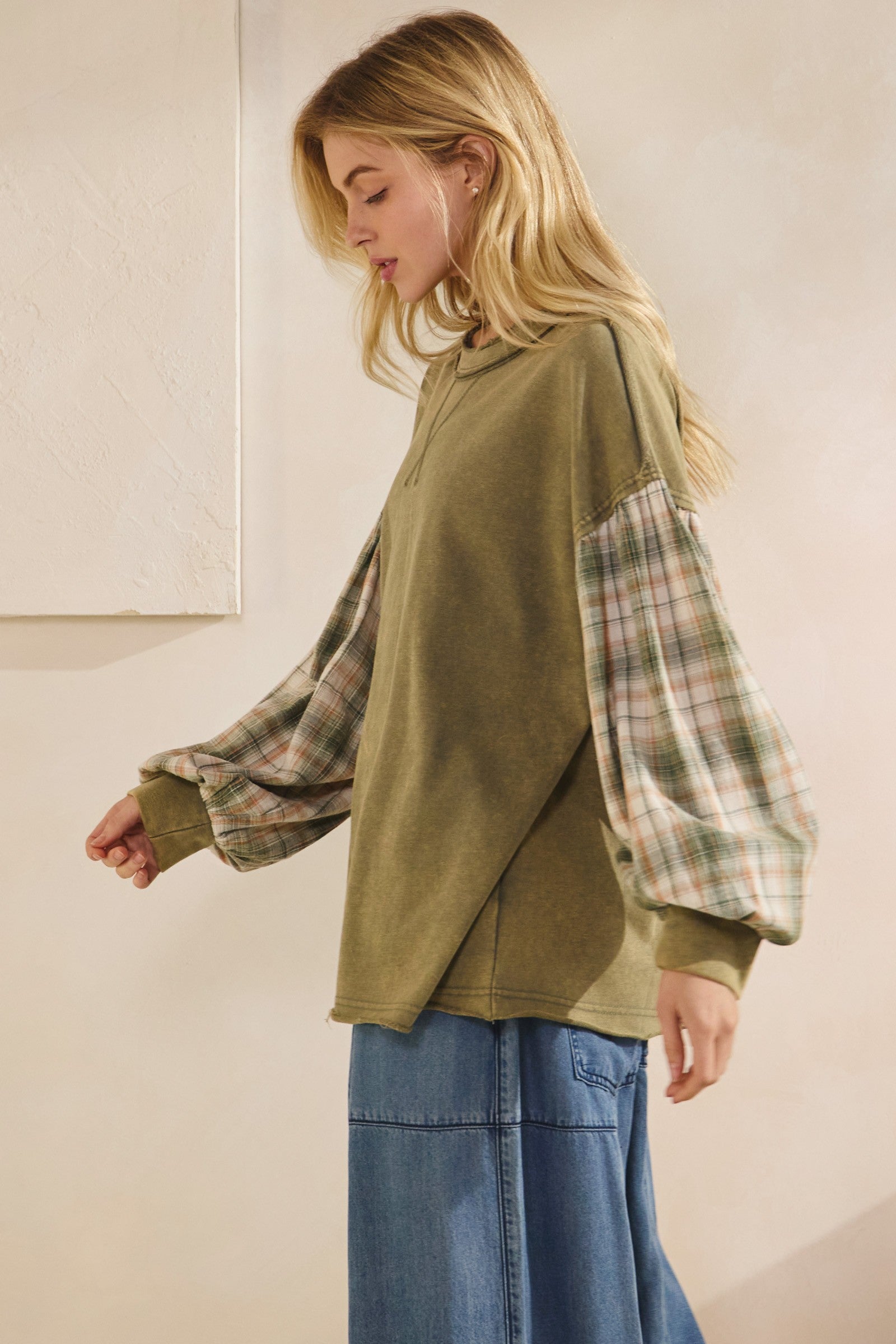 Indie Flannel Contrast Pullover