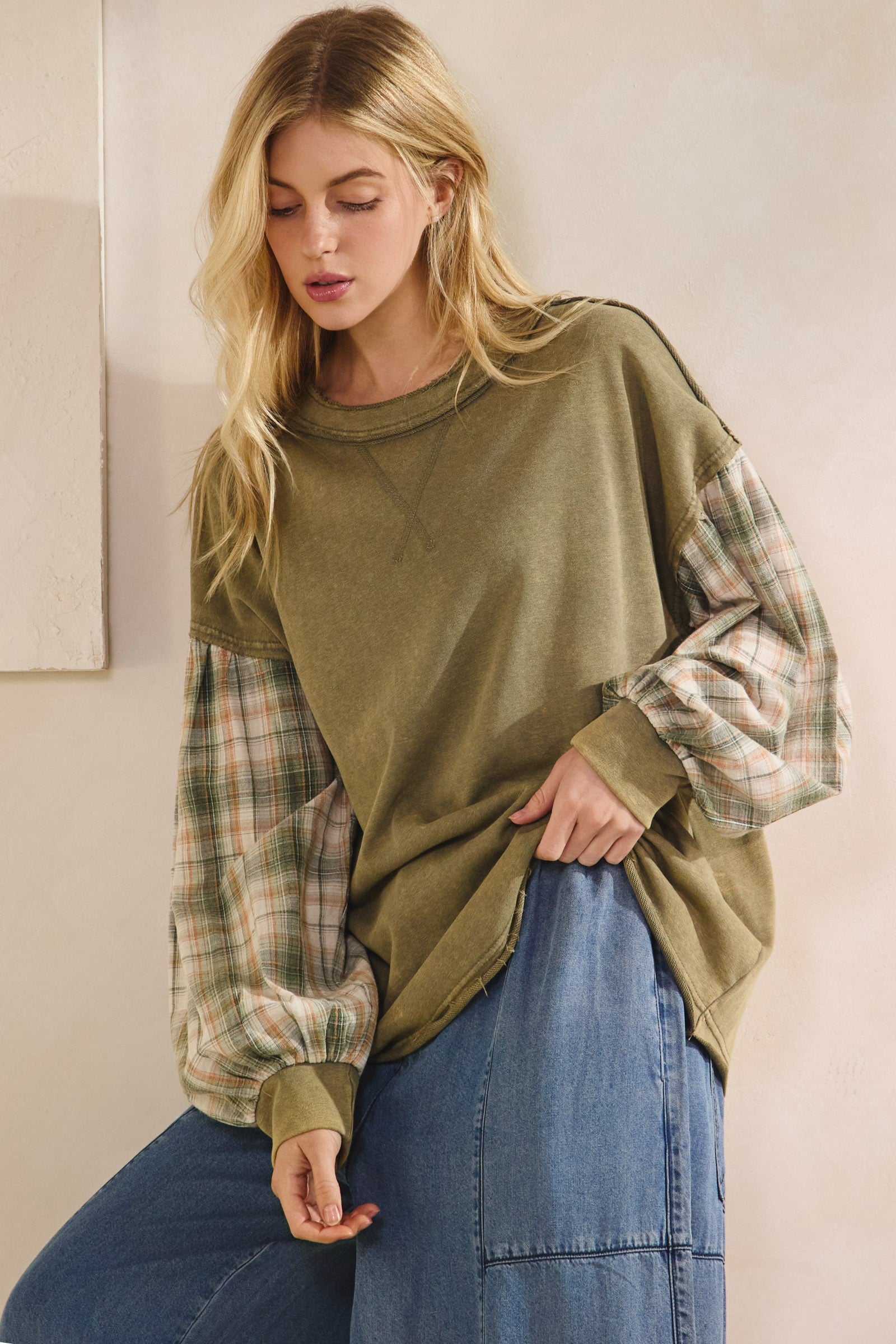 Indie Flannel Contrast Pullover