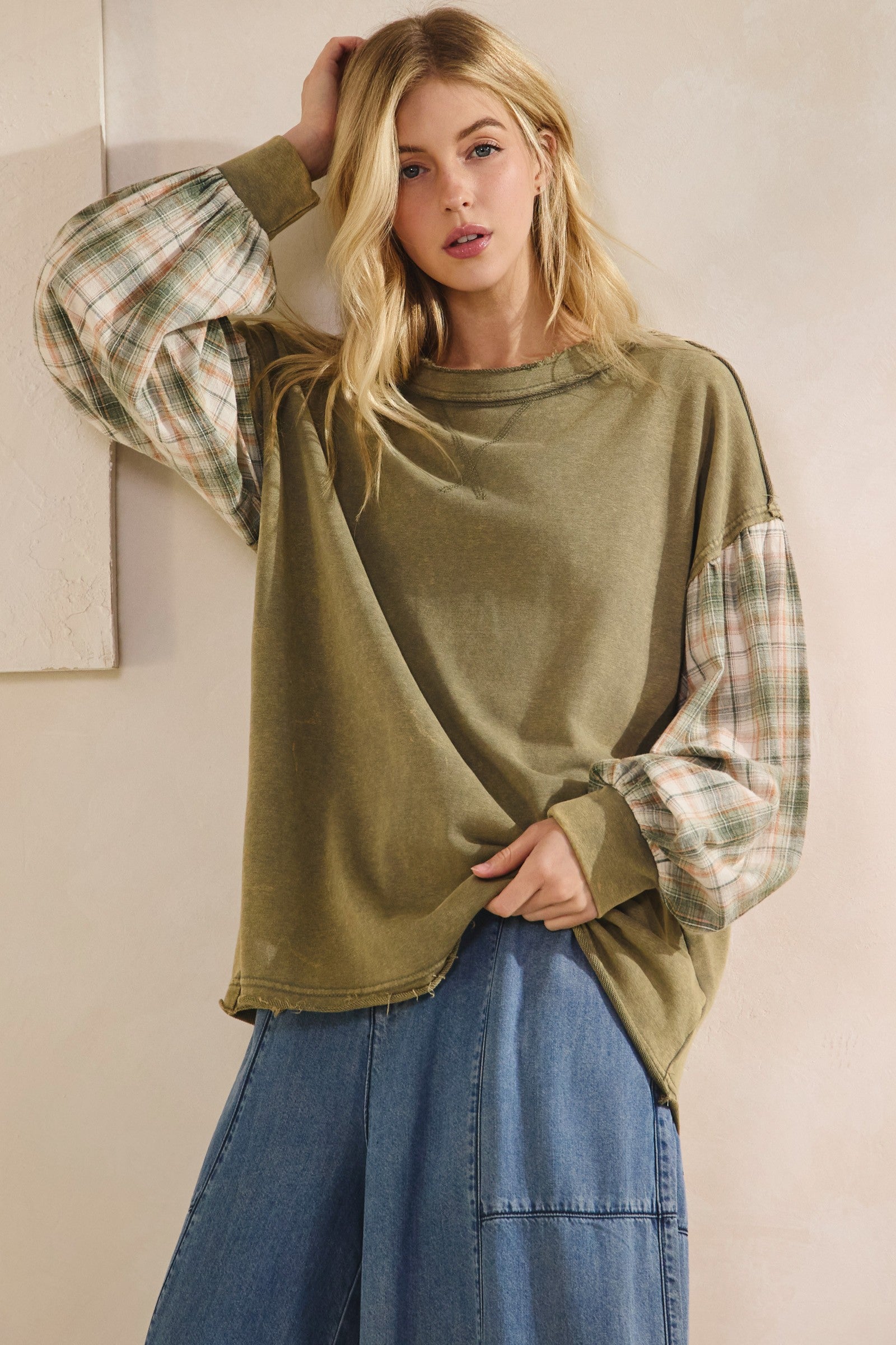 Indie Flannel Contrast Pullover