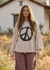 Daphne Peace Sign Washed Cotton Top