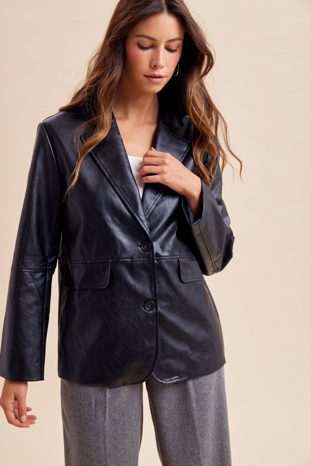 Langley Faux Leather Single Breasted Blazer