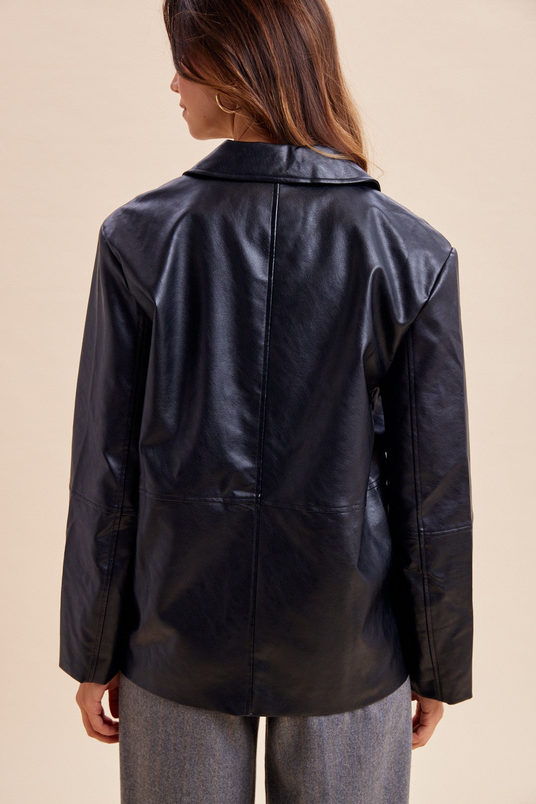 Langley Faux Leather Single Breasted Blazer