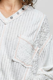Late Checkout Mixed Texture V-Neck Top