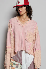 Late Checkout Mixed Texture V-Neck Top