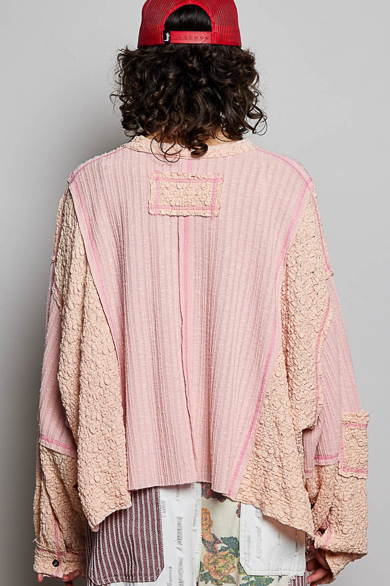 Late Checkout Mixed Texture V-Neck Top