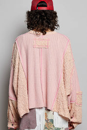 Late Checkout Mixed Texture V-Neck Top