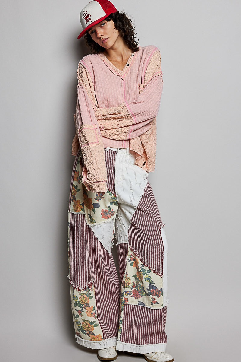 Late Checkout Mixed Texture V-Neck Top